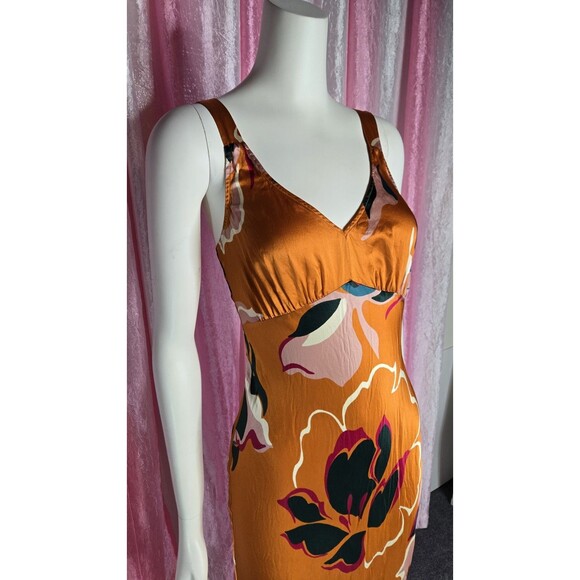 Reformation Marguerite 100% Silk Midi Electra Orange Floral Dress Size Small - Picture 3 of 12